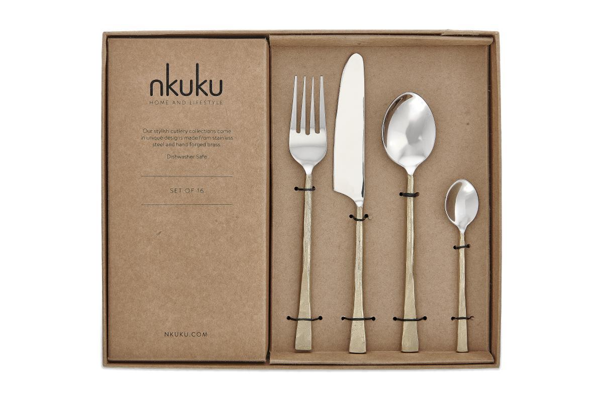 Nkuku Tableware Usa Cutlery - Brushed Gold - (Set of 16)