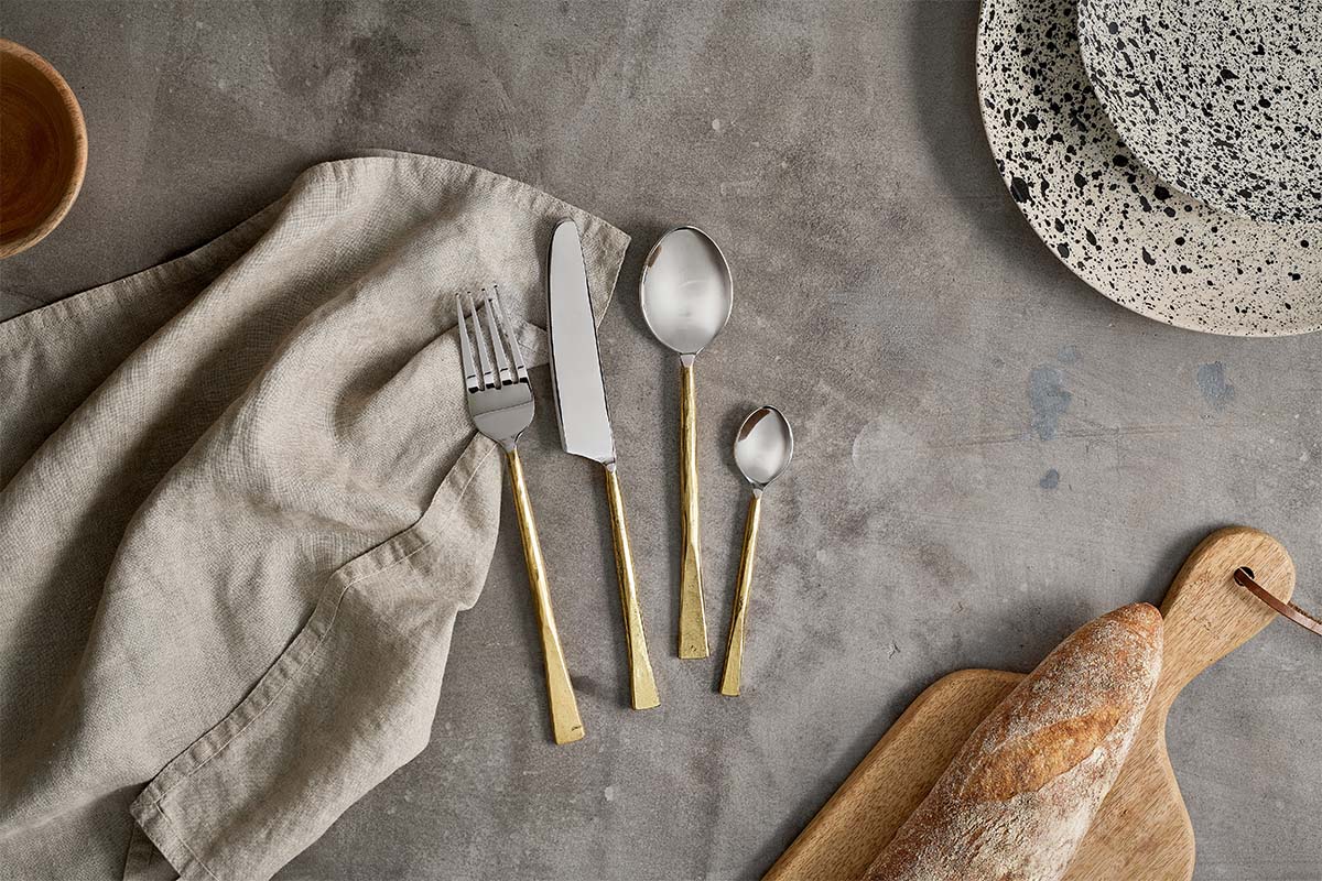 Nkuku Tableware Usa Cutlery - Brushed Gold - (Set of 16)