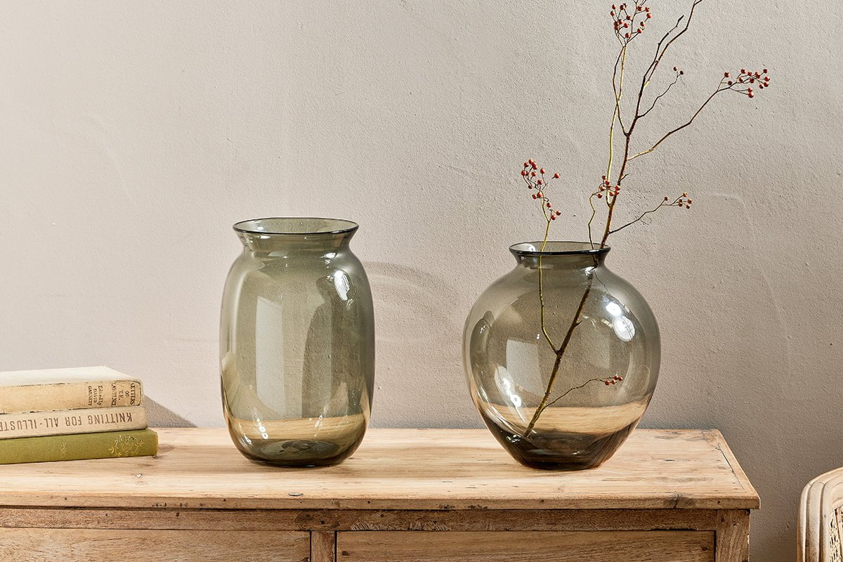 nkuku VASES & PLANTERS Vanita Glass Vase - Smoke - Wide