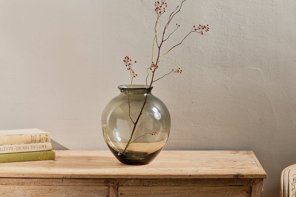 nkuku VASES & PLANTERS Vanita Glass Vase - Smoke - Wide