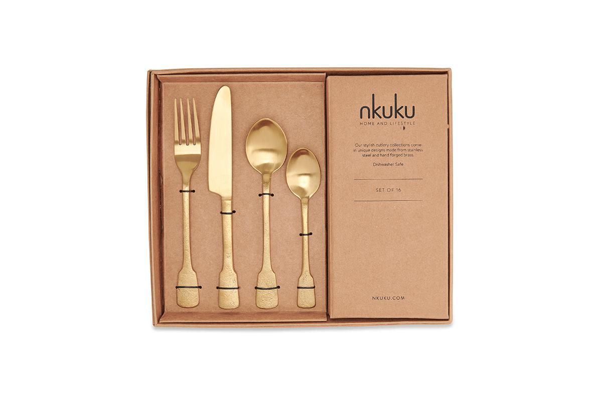 Nkuku Tableware Veeta Cutlery - Gold (Set of 16)