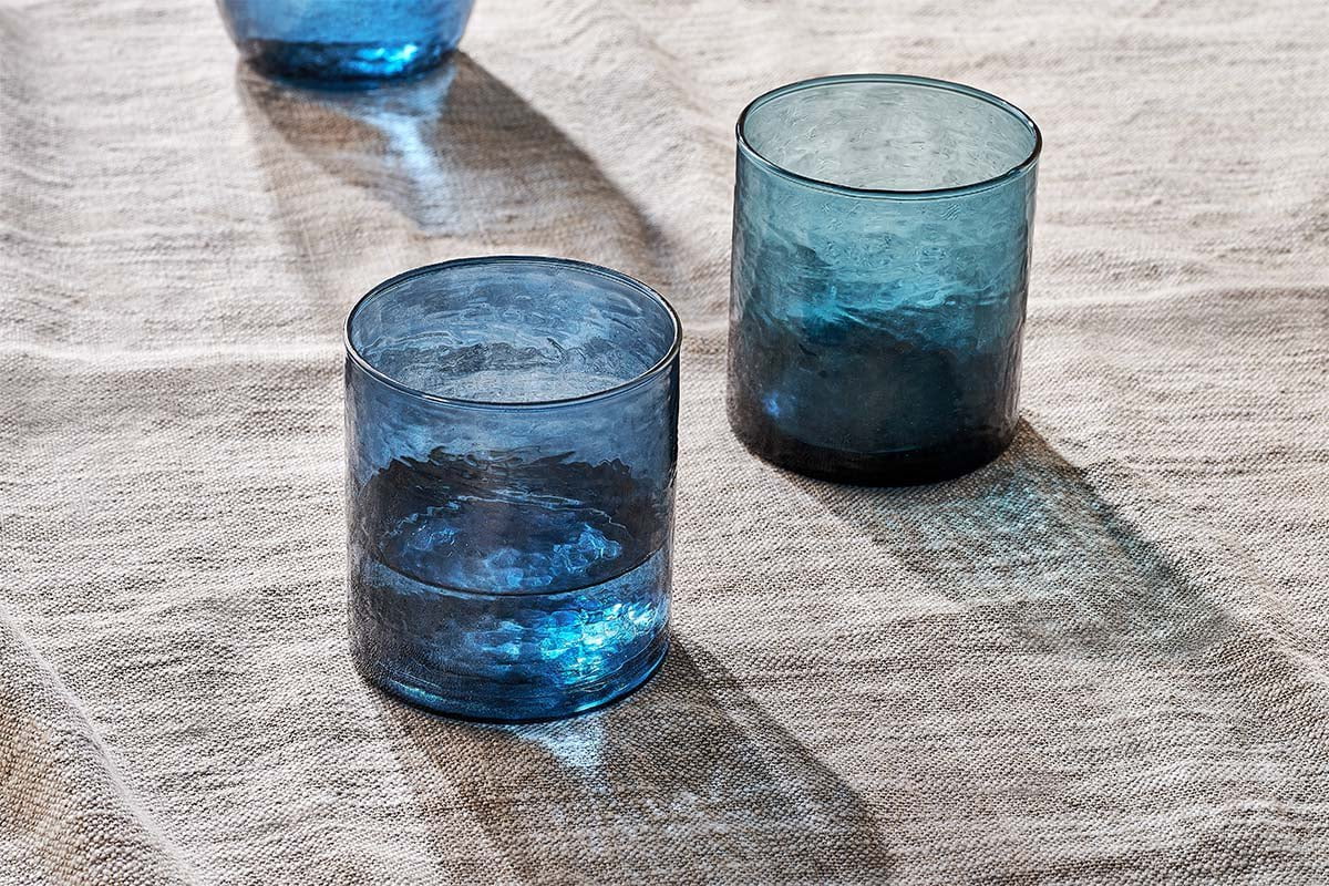 Nkuku Glassware Yala Hammered Tumbler - Indigo (Set of 4)