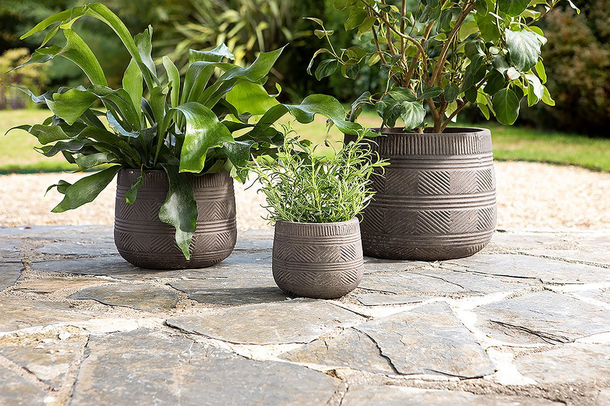 nkuku VASES & PLANTERS Zadie Etched Ceramic Planter - Grey - Small