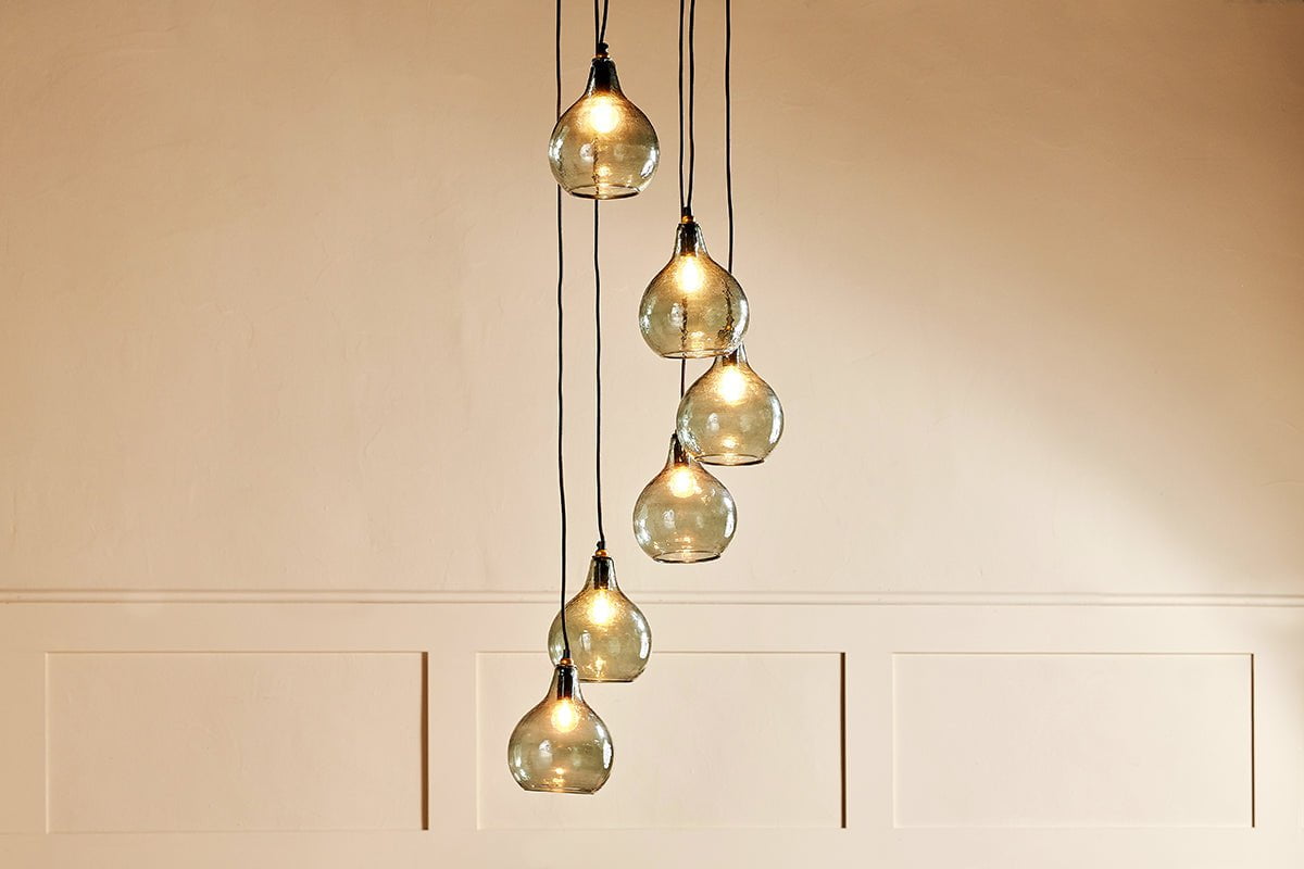 nkuku LIGHTS Ziva Statement Recycled Glass Cluster Pendant - Green Smoke