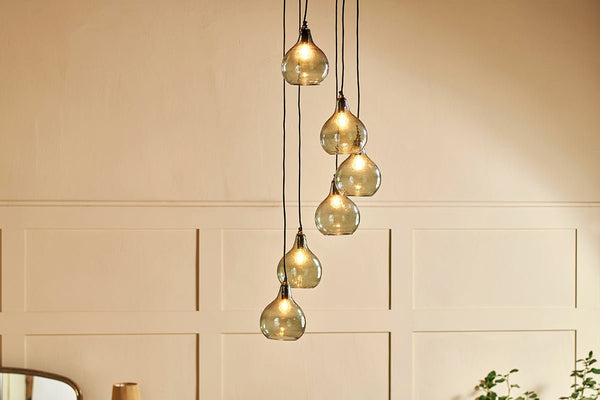 nkuku LIGHTS Ziva Statement Recycled Glass Cluster Pendant - Green Smoke